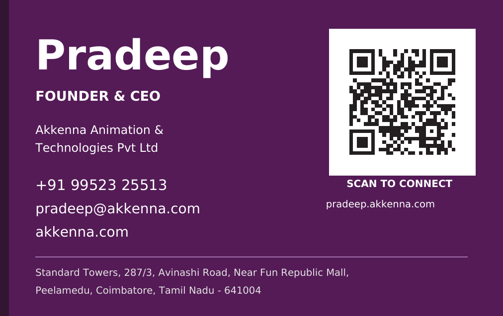 Pradeep contact details and QR code linking to pradeep.akkenna.com