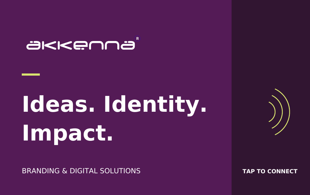 Purple Akkenna card front with original logo and tap to connect motif
